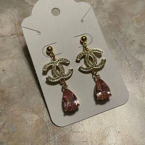 Elegant Gold and Pink Drop Earrings